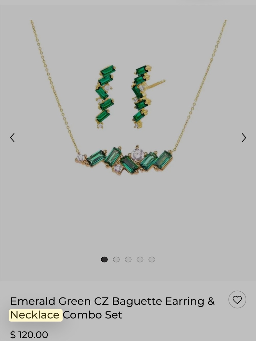 Adina Eden Gold-Tone Emerald Green Baguette Necklace & Earring Set